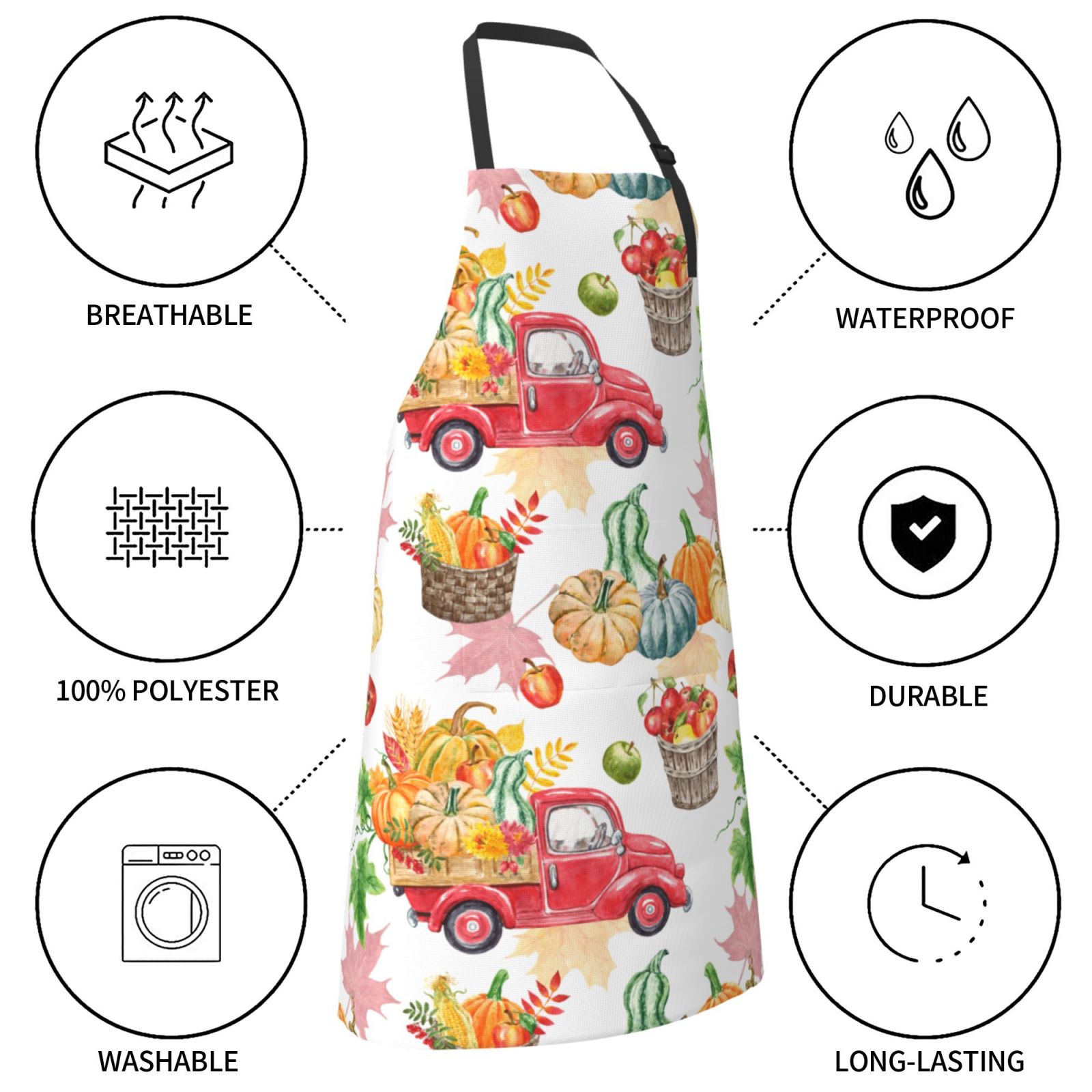 Kdxio Autumn Harvest Truck Apron with Pockets Adjustable Kitchen Aprons for Men Women Waterproof Aprons for Cooking,Drawing,Crafting, Baking Household Cleaning