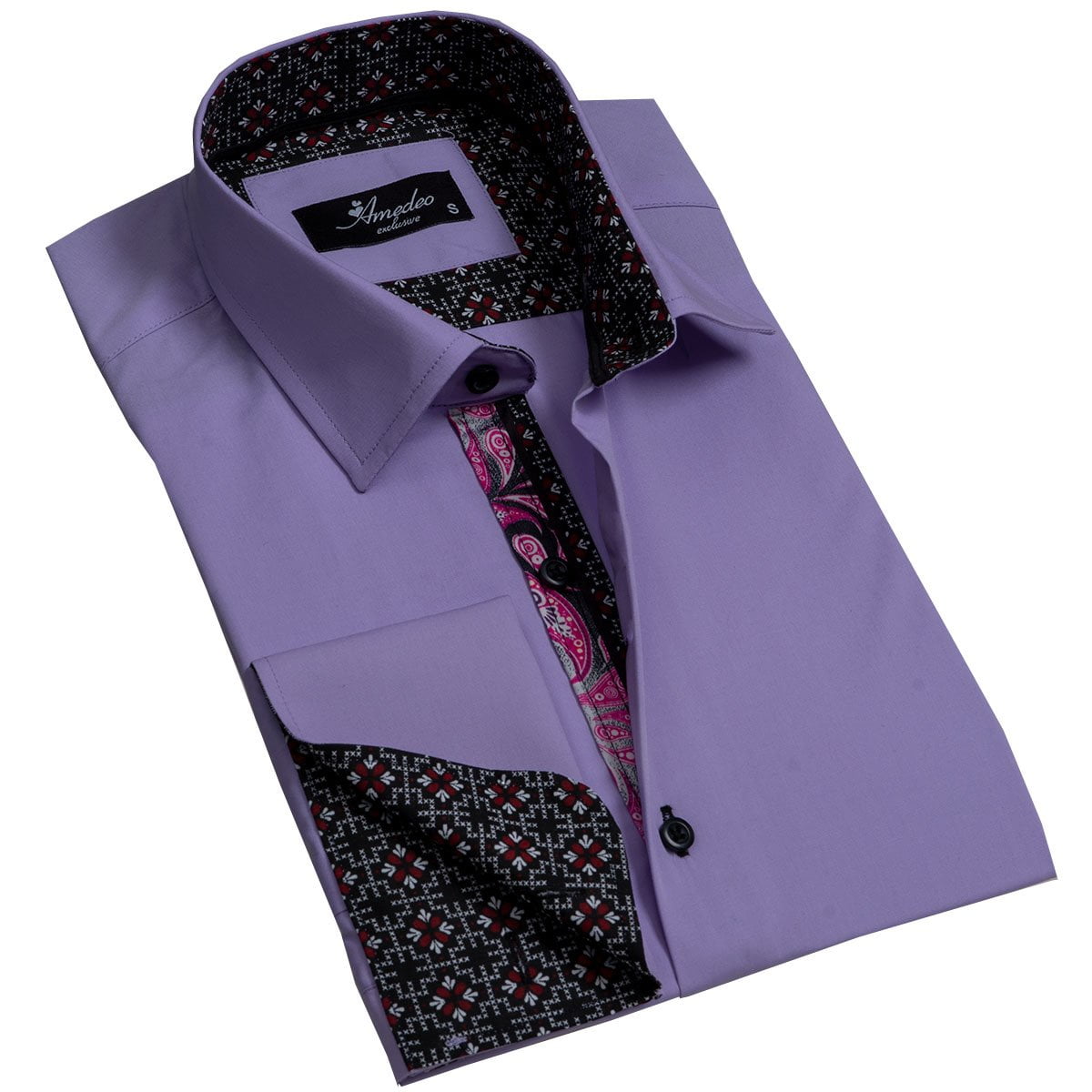 Amedeo Exclusive Solid Purple Mens Slim Fit French Cuff Dress Shirts