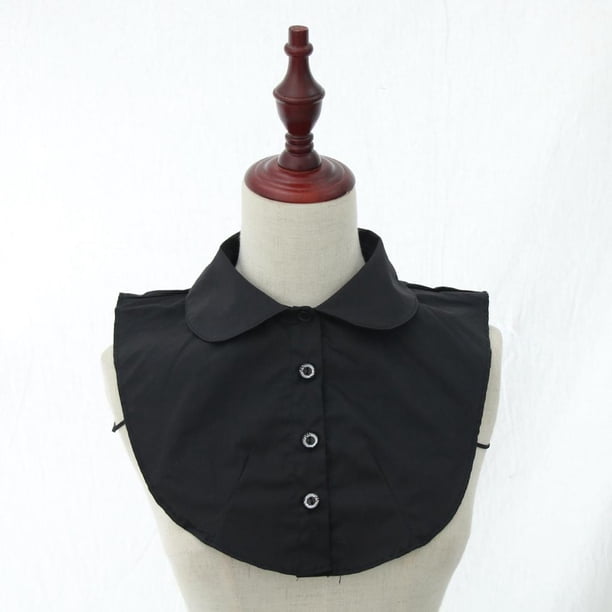Blusa de media camisa con cuello falso para mujeres y niñas, babero con cuello extraíble y desmontable de retro Cuello redondo negro Soledad Cuello falso para mujer