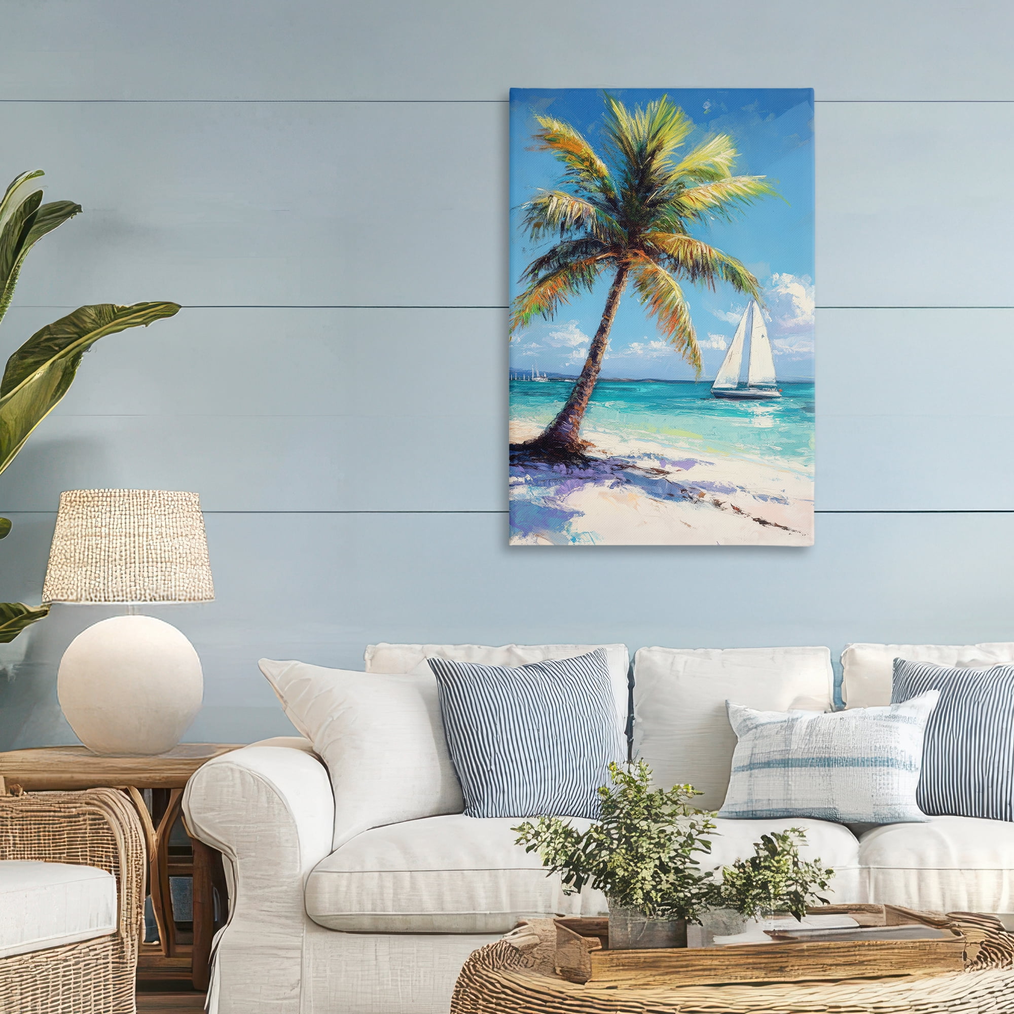 Stupell Industries Palms & Sails Beach View Canvas Wall Art, design by Petal Prints Design
