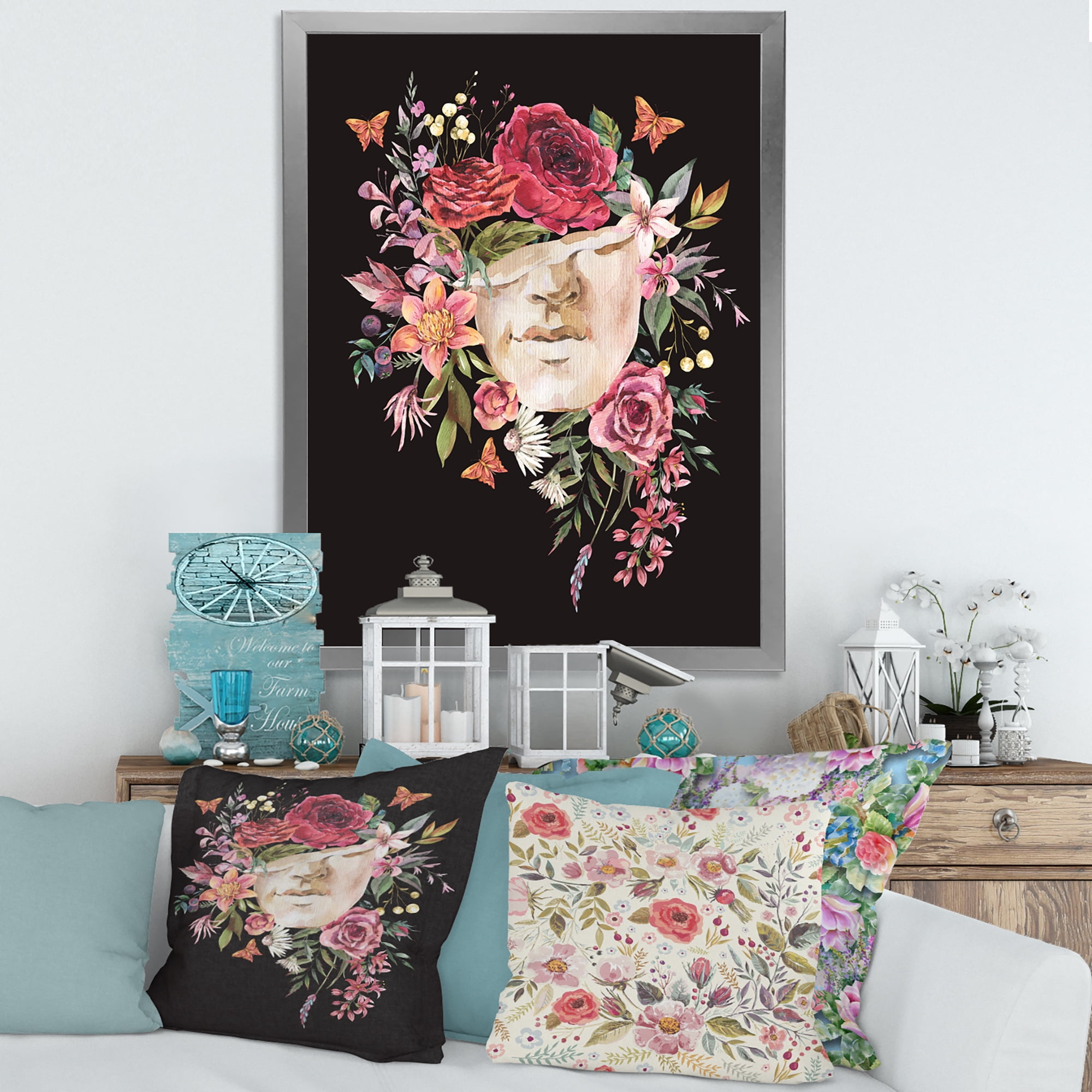 Designart 'Ancient Greek Sculpture Detail With Dry Flowers' Traditional Framed Art Print