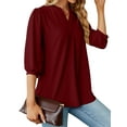 thumbnail image 6 of ZXSXSY Women Eyelet Crochet V Neck Lantern 3/4 Sleeves Scoop Hem Flowy Casual Dressy Blouse, 6 of 7