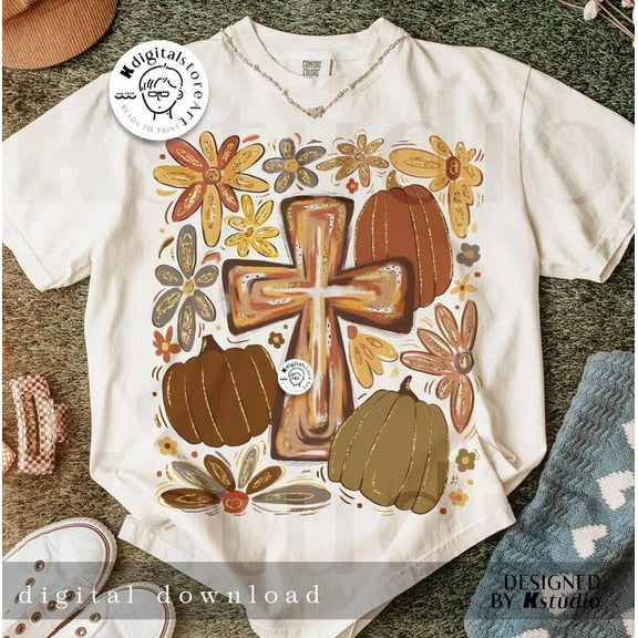 Boho Floral Pumpkin Cross Fall Jesus, Autumn Pumpkin Floral, Retro Fall Shirt, Fall Cross Bow, Fall Christian Shirt, Autumn Pumpkin Shirt TH030614