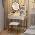 thumbnail image 2 of VEANERWOOD Makeup Vanity with Round Mirror and Lights, White Vanity Makeup Table with Charging Station, Small Vanity Table for Bedroom, 3 Lighting Modes, 31.5in(L), 2 of 7