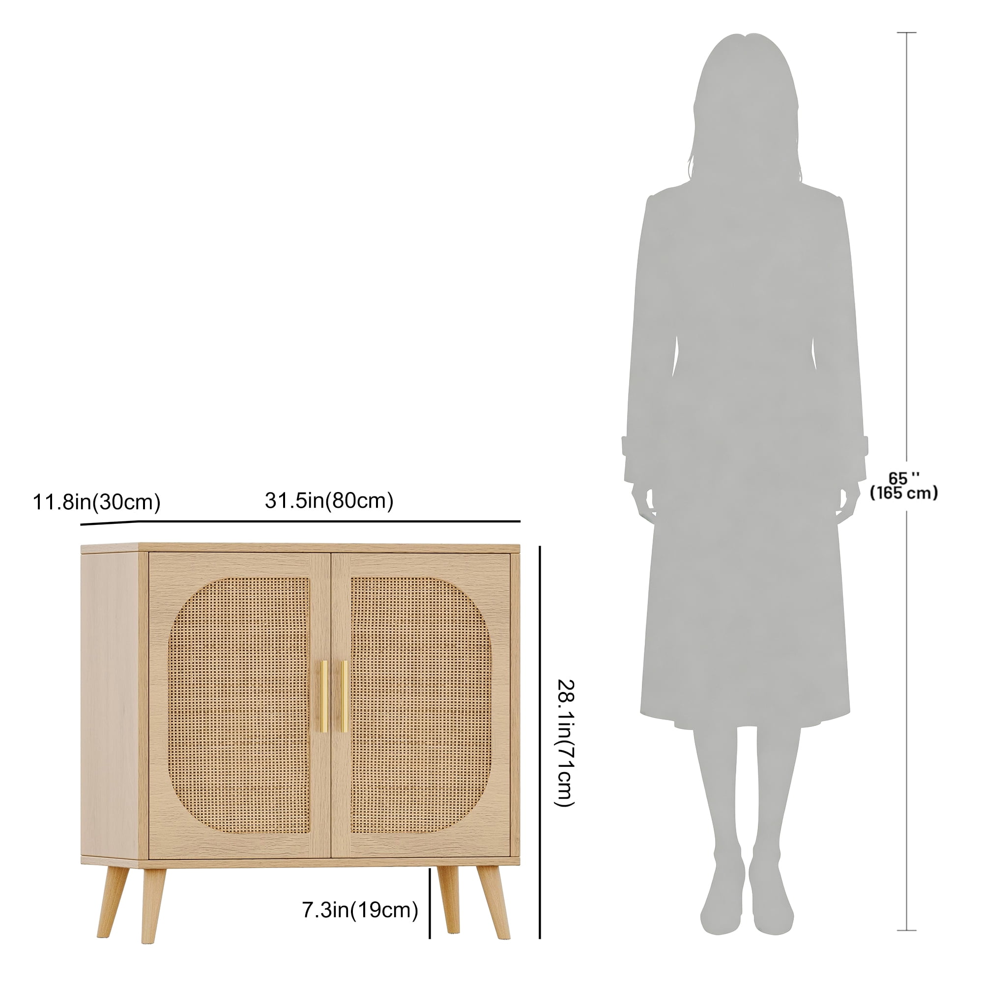 Buffet Cabinet with Storage, Accent Bathroom Floor Cabinet,with Two Doors and 4 compartments forStorage,Cabinet with Solid Wood Feet,Sideboard Cabinet for Hallway, Entry, Living Room,(Natural Color)