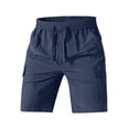 thumbnail image 4 of Hurxie Mens Casual Sweat Cargo Shorts Drawstring Elastic Waist Athletic Workout Gym Jogger Shorts with Pockets Dark Blue,XL, 4 of 7