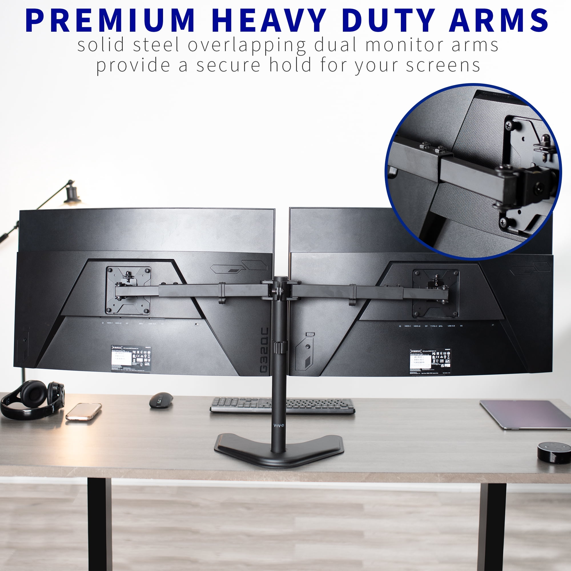 VIVO Black Telescoping Dual Ultrawide 27" to 38" Monitor Freestanding Desk Stand