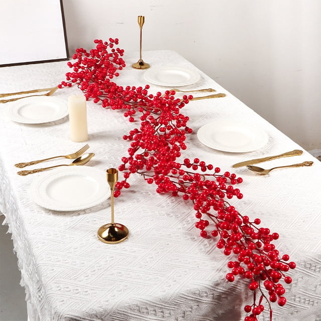 Tyidzon Guirlande de Baies Rouges de Noël 6 Pieds Guirlande de Baies Artificielles Décorations de Noël Guirlande Flexible Fausse Ornements Suspendus pour Cheminée Table Fête