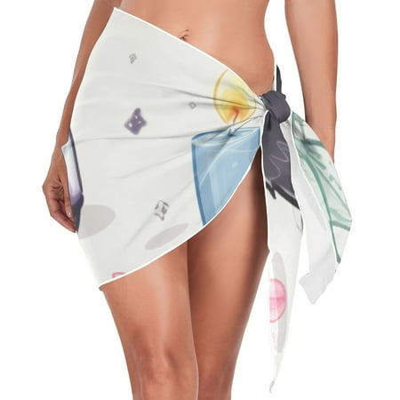 Cats Candles Roses Leaves Women Coverups Beach Cover Up Chiffon Swimsuit Bikini Wrap Short Skirt Beach Slit Tie Waist