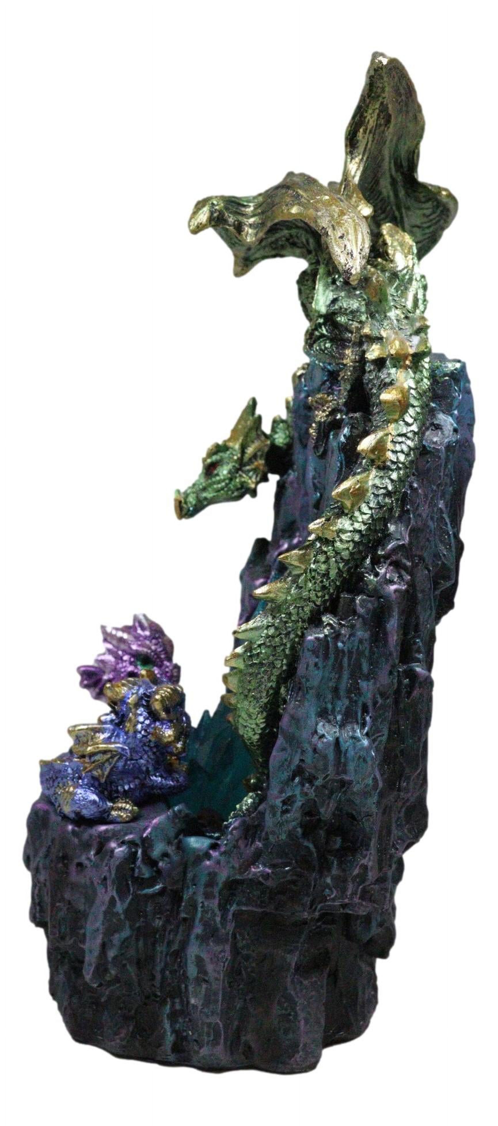 Green And Gold Dragon Guarding Faux Geode Rock Arch With LED Crystals Figurine