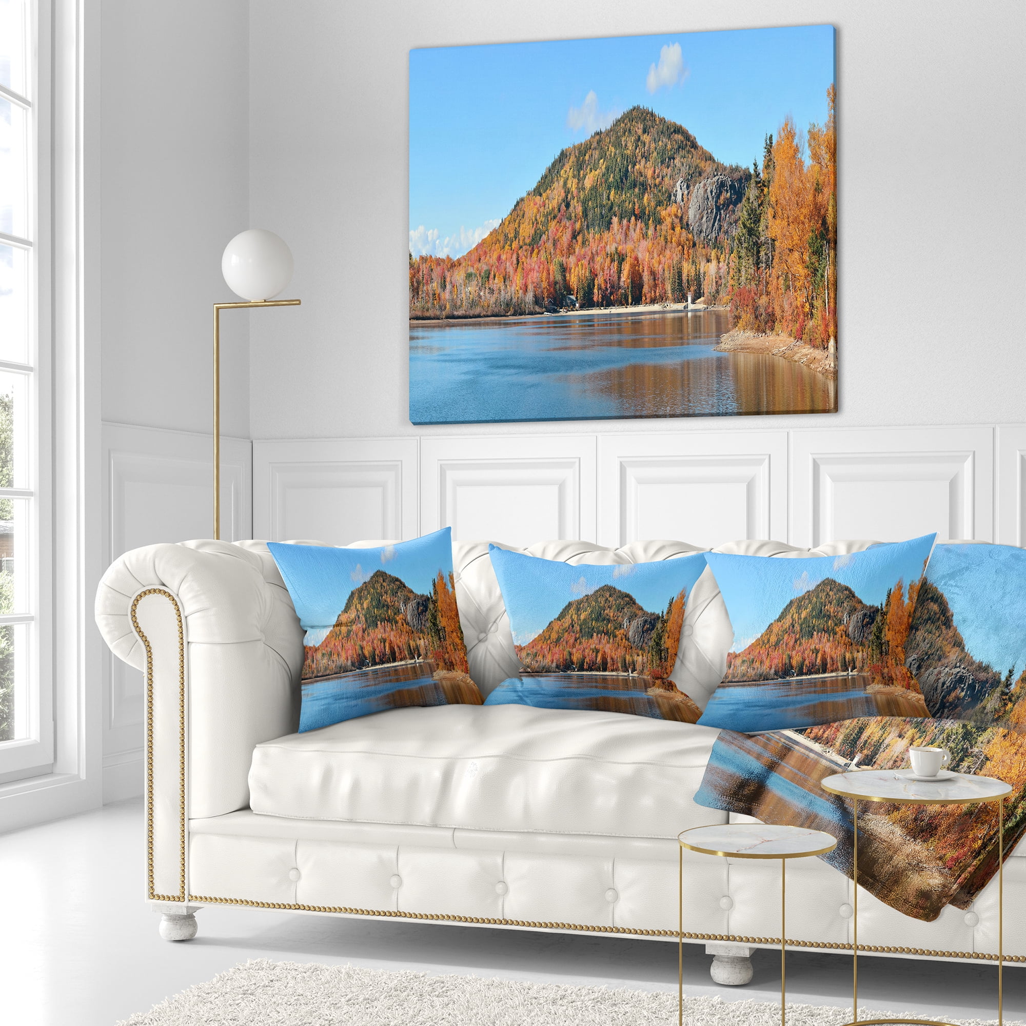 Designart Lake and Beautiful Autumn Foliage - Landscape Printed Throw Pillow - 18x18