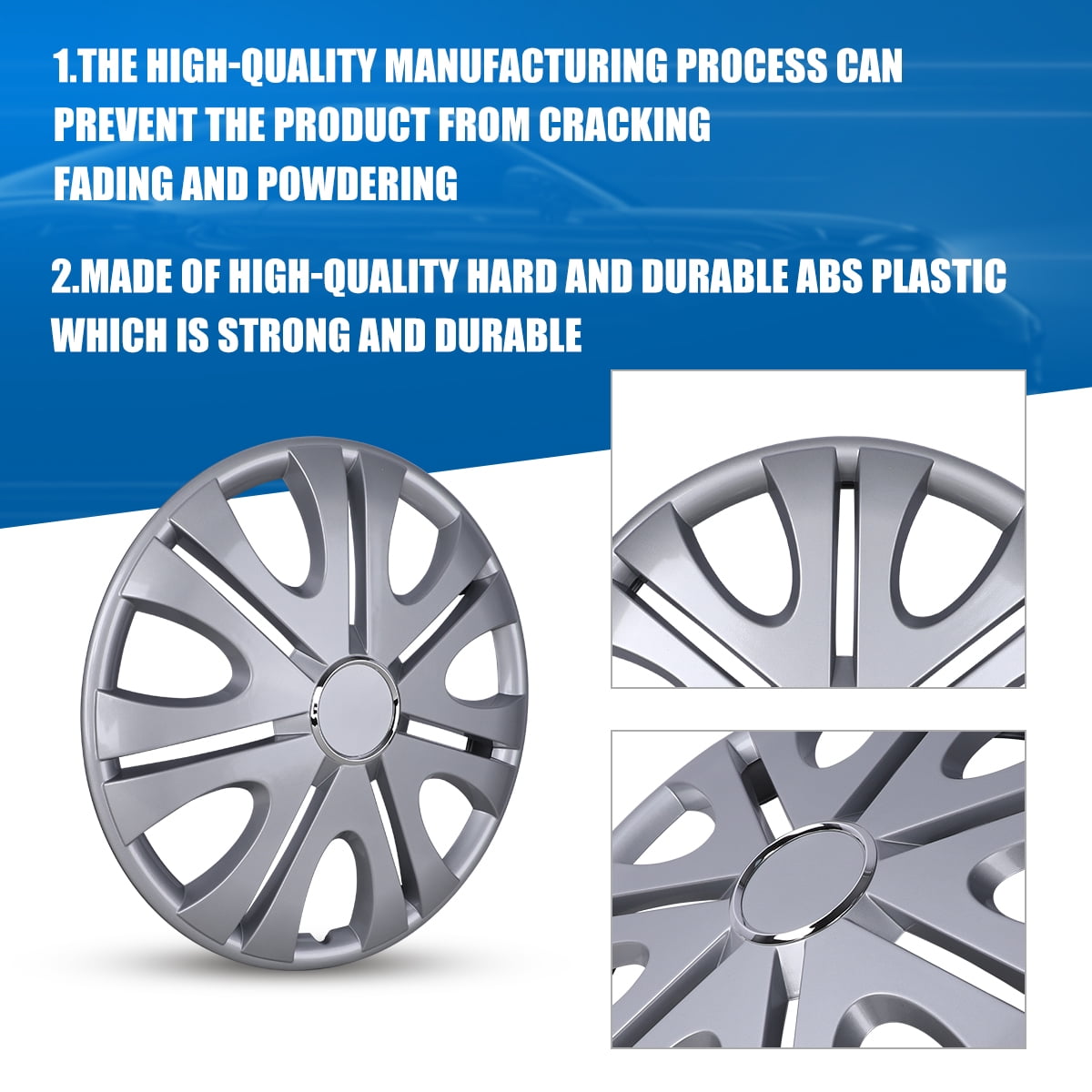 15"  Set of 4 Hubcaps Wheel Cover Replacement Hub Caps Universal Wheel Rim Cover ABS Material Exterior Accessories Snap On Car Truck SUV -15-Inch Silver, LACQUER