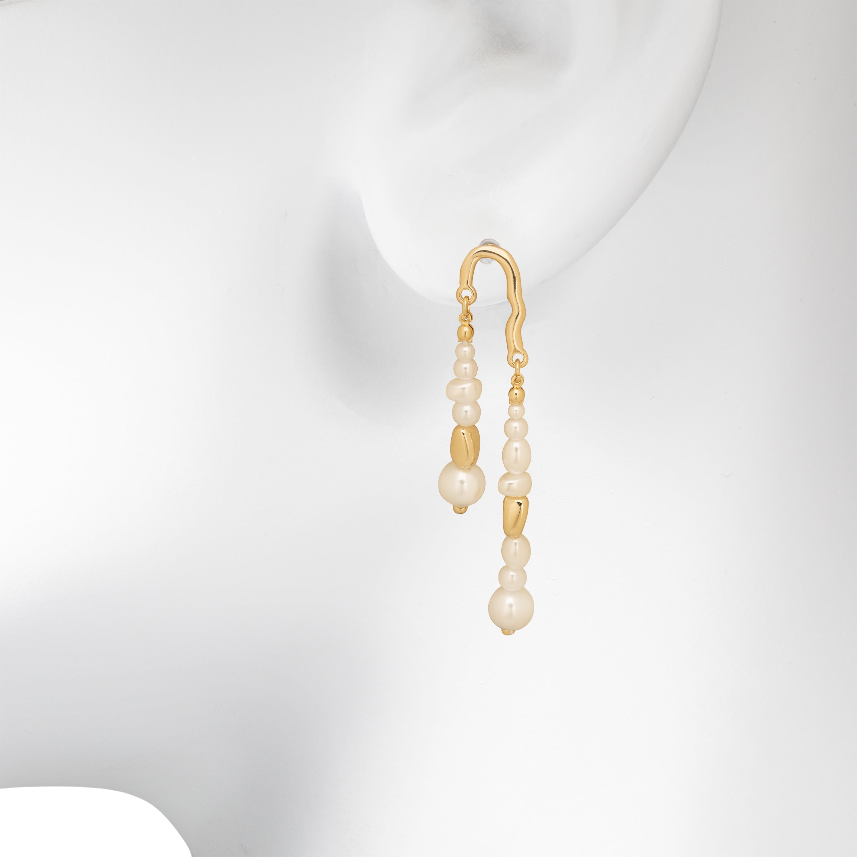 Time and Tru Women's Gold Tone Linear Earrings with Faux Pearl Accent