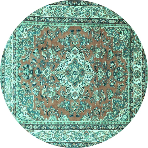 Ahgly Company Machine Washable Indoor Round Persian Turquoise Blue Traditional Area Rugs, 8' Round