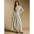 thumbnail image 4 of Women's Boat Neck Long Sleeve Button Front Tiered Midi Dress Elegant Casual Dress, 4 of 5