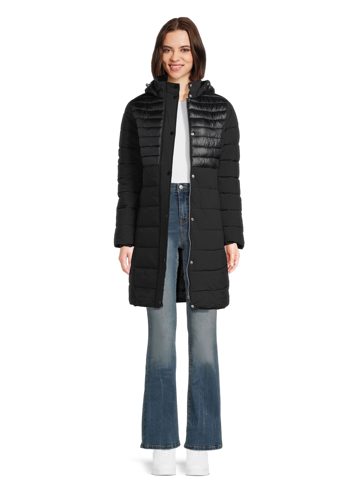 Big Chill Women's Down Blend Long Tech Stretch Jacket with Hood