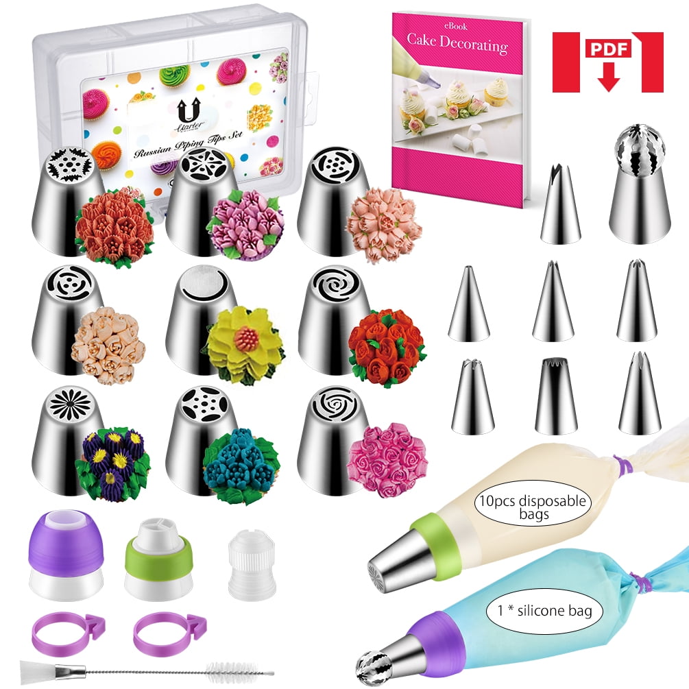 Cake Decorating Kit Set Tools Bags Russian Piping Tips Pastry Icing Bags Nozzles 