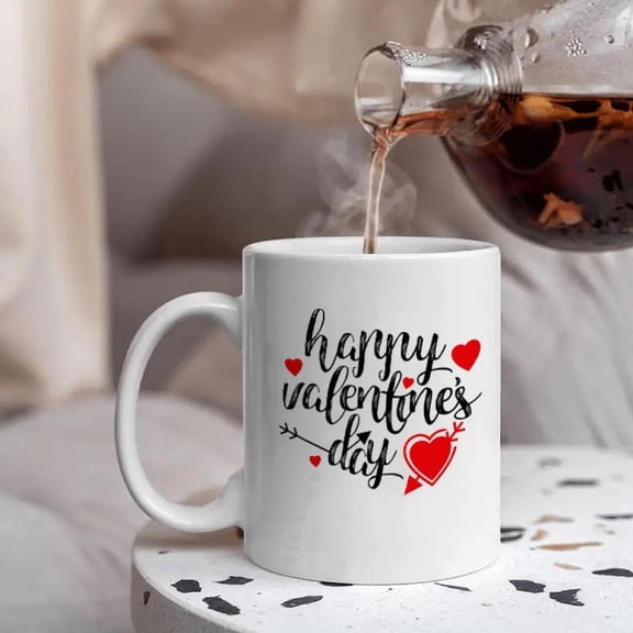 1pc Valentine S Day Ceramic Mug Insulated Coffee Cup with Happy Valentine S Day Text Dishwasher Reusable Holiday New Year Gifts White with Red Hearts