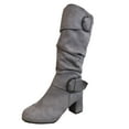 thumbnail image 1 of WEAIXIMIUNG Bottines Mode Femme Solide Automne Hiver Semelle Épaisse Talons Carrés Fermeture Éclair Mi-Hauteur Bout Rond Chaussures, 1 of 7