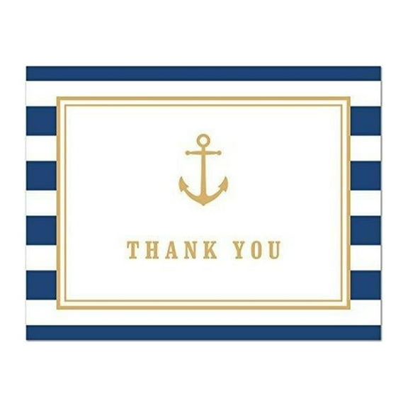 50 cnt navy stripes gold anchor nautical baby shower thank you cards
