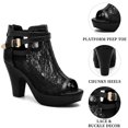 thumbnail image 3 of BLISSFUL STEP Women's Lace Peep Toe Platform Ankle Boots Chunky Heel Adjustable Buckle Strap Vintage Wedding Booties Black 8.5, 3 of 7