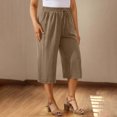 thumbnail image 6 of Xixinqiwan Womens Linen Capri Pants Wide Leg High Waisted Drawstring Casual Crop Trousers Summer Beach Pants with Pockets, 6 of 8