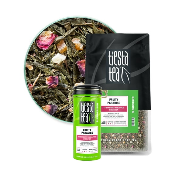 Tiesta Tea - Fruity Paradise, Slenderizer Loose Leaf Green Tea, Half Caffeine, GMO-Free, 1.6oz Pouch