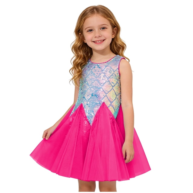 Robes pour Filles Robe à Sequins pour Filles Robe Tutu Brillante Vêtements d'Anniversaire Sans Manches pour Enfants