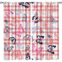 Geometric Striped Plaid Blackout Curtains, Cartoon Animal Butterfly Curtains Room Darkening, Pattern Clear Divider Patio Doorway Sliding Glass Door Rod Pocket Thermal Insulated Drapes-W42xL54in