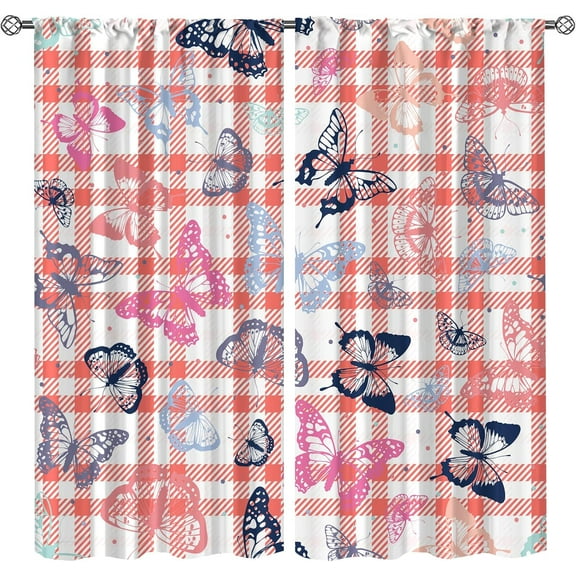 Geometric Striped Plaid Blackout Curtains, Cartoon Animal Butterfly Curtains Room Darkening, Pattern Clear Divider Patio Doorway Sliding Glass Door Rod Pocket Thermal Insulated Drapes-W42xL54in