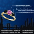 thumbnail image 2 of Gem Stone King 18K Yellow Gold Plated Silver Pink Created Sapphire and Black Onyx Engagement Ring for Women | 1.95 Cttw | Round 6MM | Gemstone September Birthstone | Size 7, 2 of 6