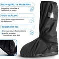 thumbnail image 3 of Paquete de 4 (2 pares) cubrezapatos negros impermeables reutilizables, talla 2X-Large, 13.2 pulgadas de largo y 16.1 pulgadas de alto, con cierre lateral, botones, suela de goma y correas elásticas, 3 of 9