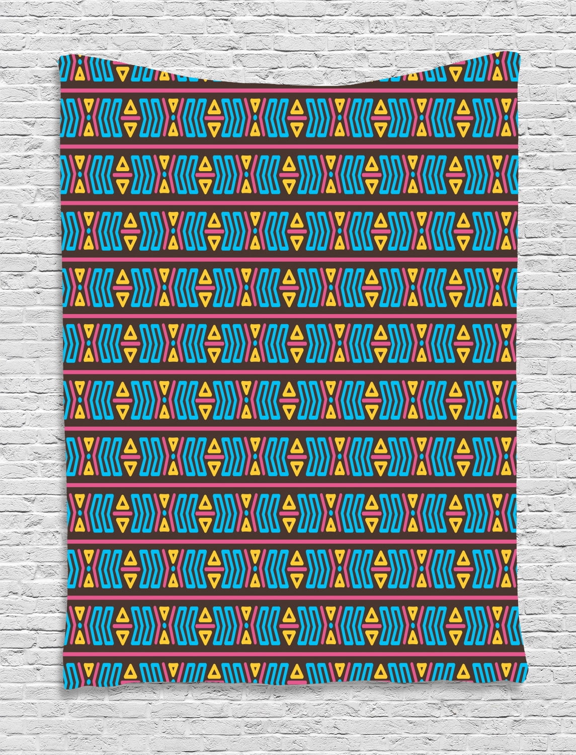 Aztec Tapestry, Tribal Motif Pattern with Indigenous Primitive Shapes Stripes and Triangles Print, Wall Hanging for Bedroom Living Room Dorm Decor, 40W X 60L Inches, Multicolor, by Ambesonne