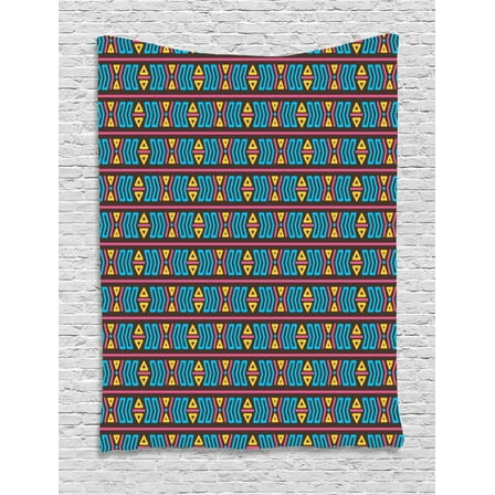 Aztec Tapestry, Tribal Motif Pattern with Indigenous Primitive Shapes Stripes and Triangles Print, Wall Hanging for Bedroom Living Room Dorm Decor, 60W X 80L Inches, Multicolor, by Ambesonne