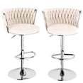 thumbnail image 6 of Lamerge Beige Bar Stool Set of 2, Velvet Swivel Bar Chairs Counter Height Barstools with Back & Footrest, Adjustable Counter Stools Island Chairs for Kitchen, Bar, Dining Room, 6 of 9