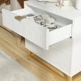 thumbnail image 5 of Homhougo White Nightstand with 3 Drawer Bedside Table, Golden Base and Geometric Pattern for Bedroom, Living Room, 5 of 6