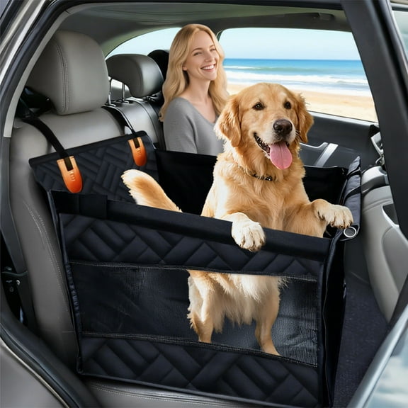 BKUSX Dog Car Seat – Waterproof Back Seat Extender for Dogs & Pet Seat Cover for Back Seat | Fits Large & Medium Pets, Suvs, Trucks (Black)