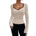 thumbnail image 2 of Camiseta de Larga con Cuello Redondo Estilo Y2K para Mujer, de Color Liso, Ideal para , Otoño e Invierno. para un Look Casual de Negocios. Albaricoque XL, 2 of 7