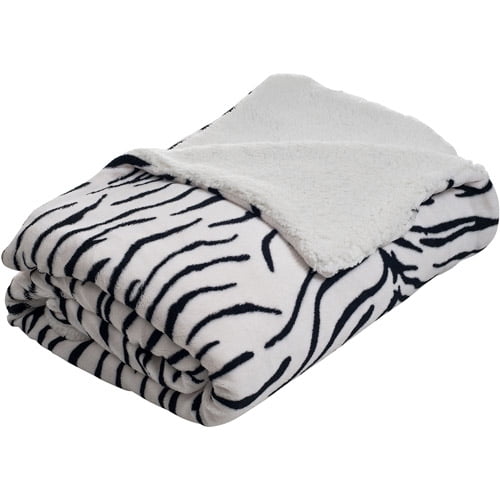 Somerset Home Zebra Striped Fleece Blanket Sherpa Backing