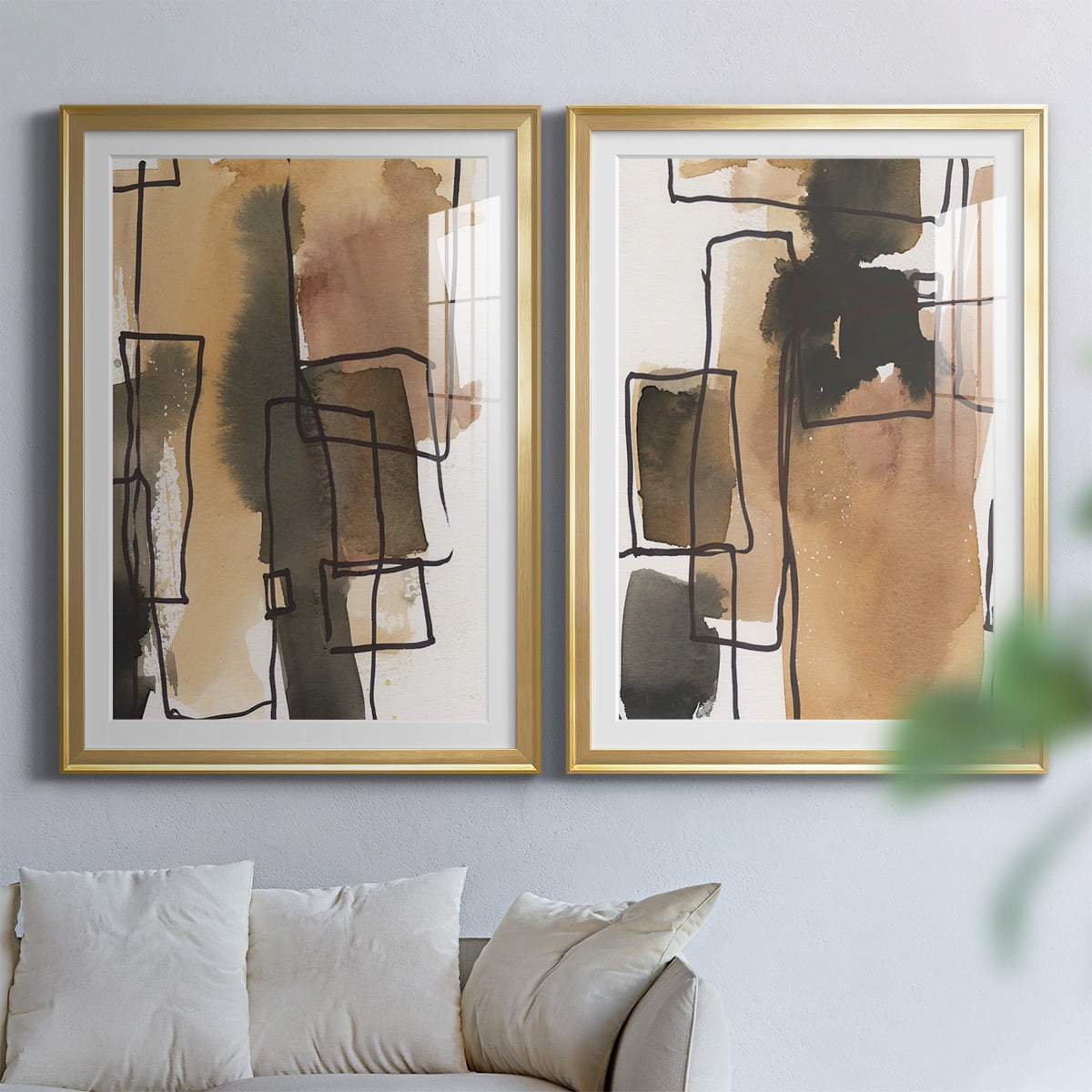 Wexford Home Retro Vibe III Premium Framed Print, 22.5" x 30.5" - Ready to Hang, Gold (Set of 2)