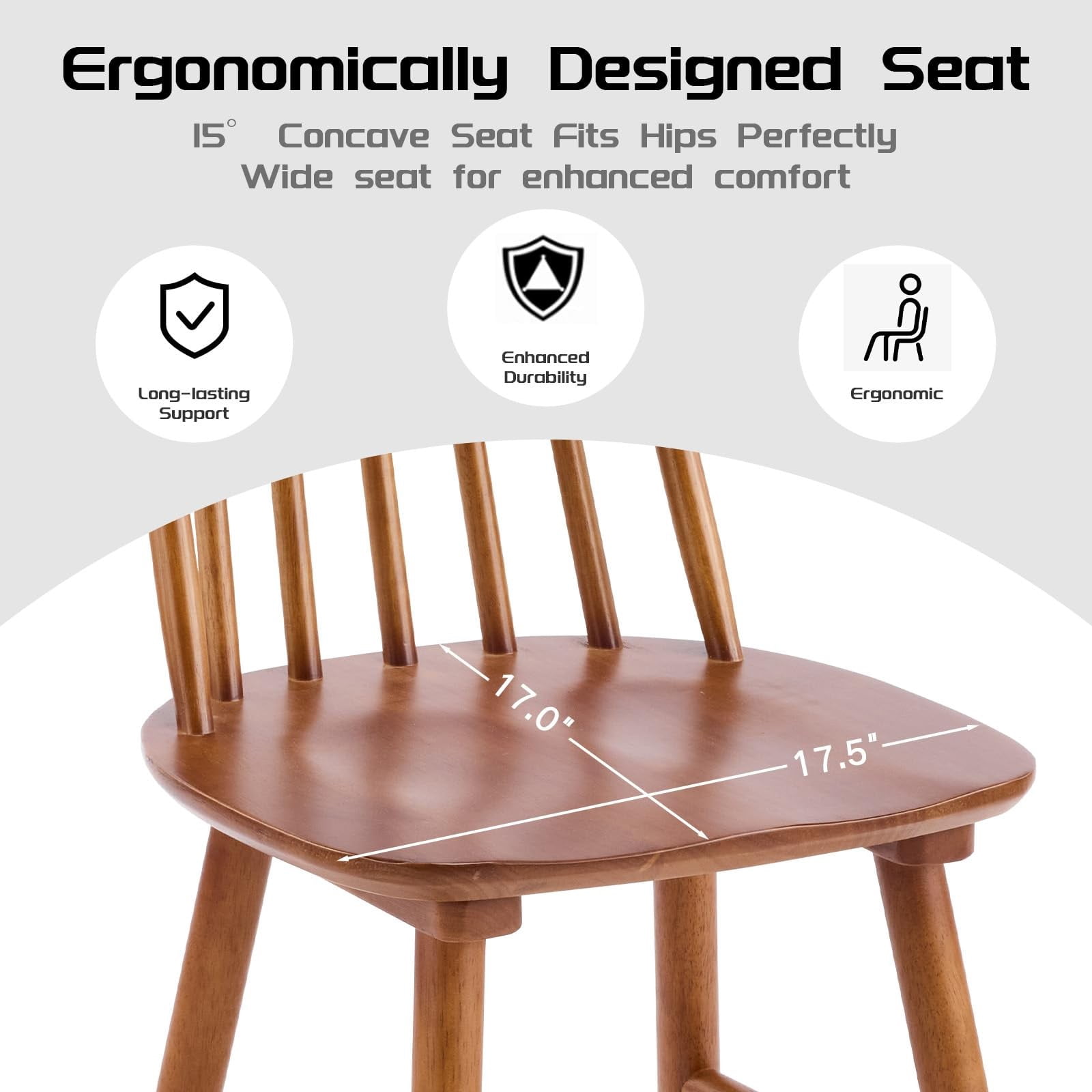 Walnut Farmhouse Dining Chairs Set of 4, Mid Century Modern Spindle Back Wooden Dining Room Chairs for Kitchen & Living Room