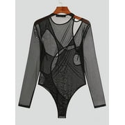 INCERUN Mens Long Sleeve Mesh Singlet Mesh Fancy Irregular Bodysuits