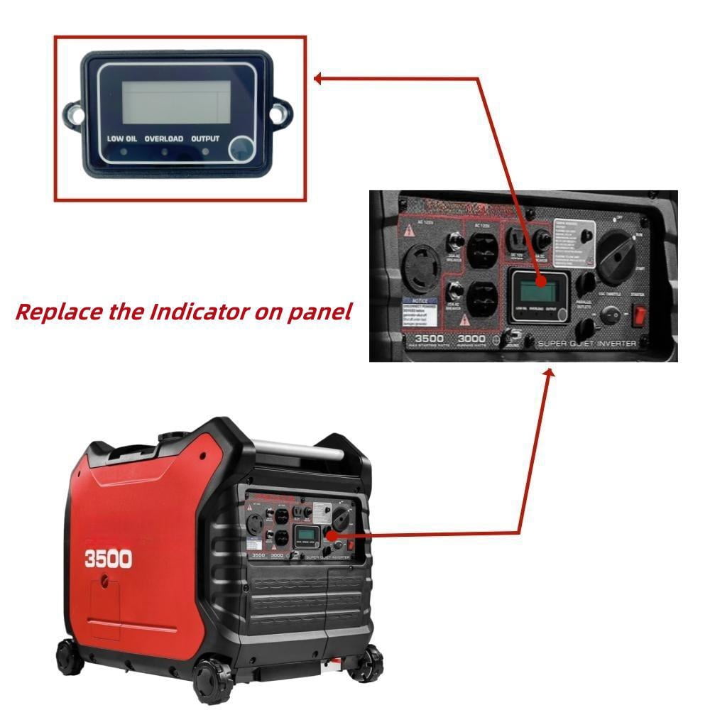 Digital Indicator Meter for Low Oil Alert, Overload & Output – Compatible with Harbor Freight Predator 3500 Inverter Generator