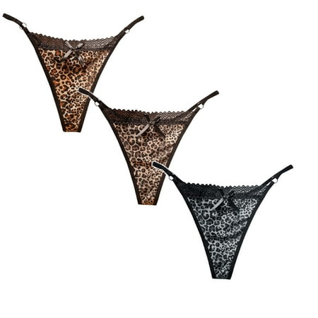 Bosanter Thong for Women Leopard Lace Mesh Sheer Underwear Low Rise Panties Woman Thongs 3 PCS