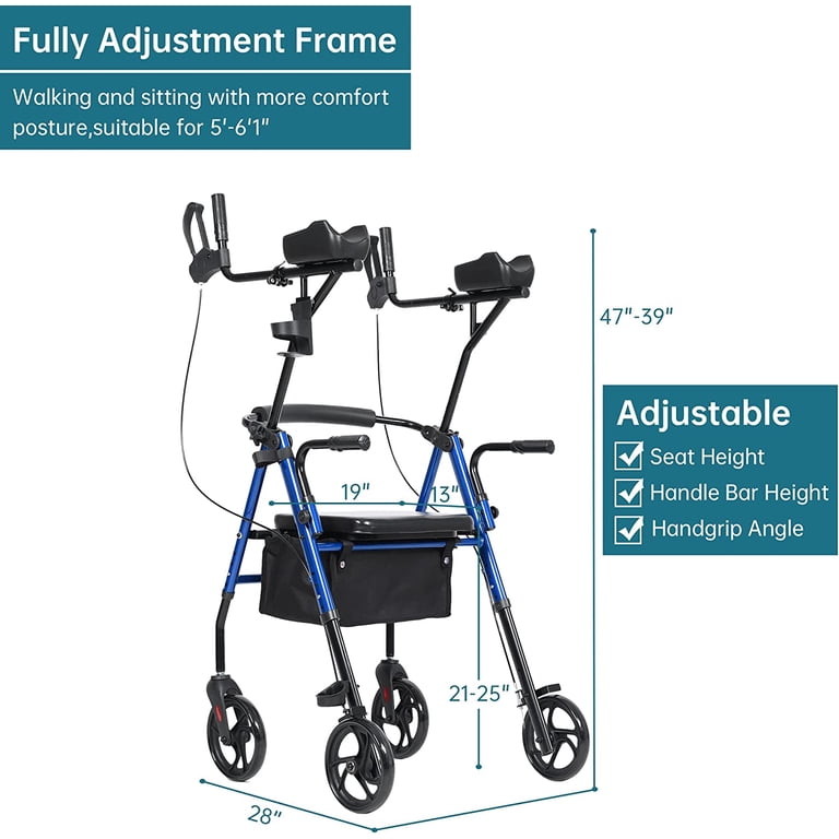 ELENKER Upright Walker With Seat – Foldable, Adjustable Rollator For Seniors & Adults