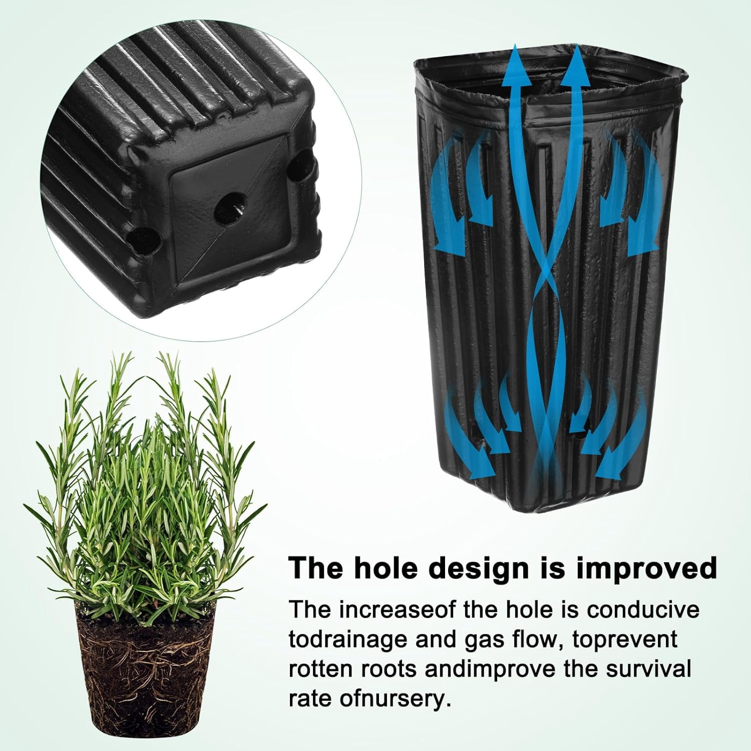 100-Pack Plant Nursery Pots, 4.72x4.72x9.84 Inch Plastic Deep Growing Pots Succulent Planter Flower Tree pots with Drainage Holes for Indoor Outdoor Gardening [Black] -