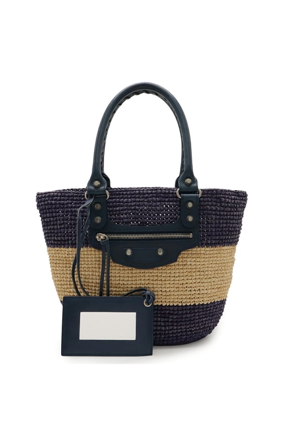 Pre-Owned BALENCIAGA Pannier XS Basket Bag/Tote/Handbag with Border Raffia and Straw... (Good)