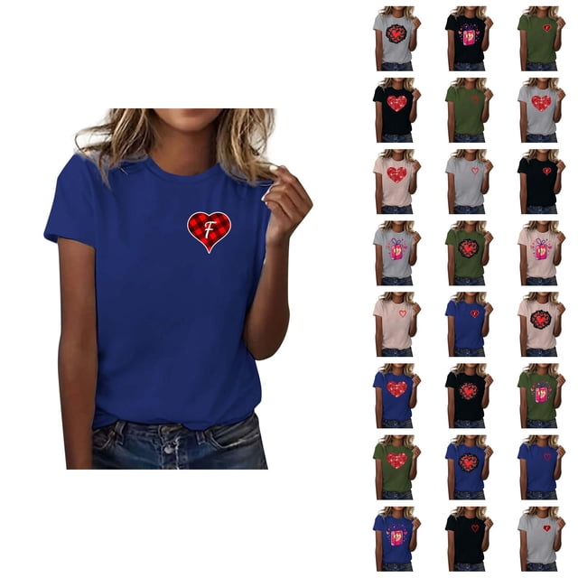 T-shirt Femme Saint-Valentin 2026 Mode Manches Courtes Col Rond Cœur Graphique