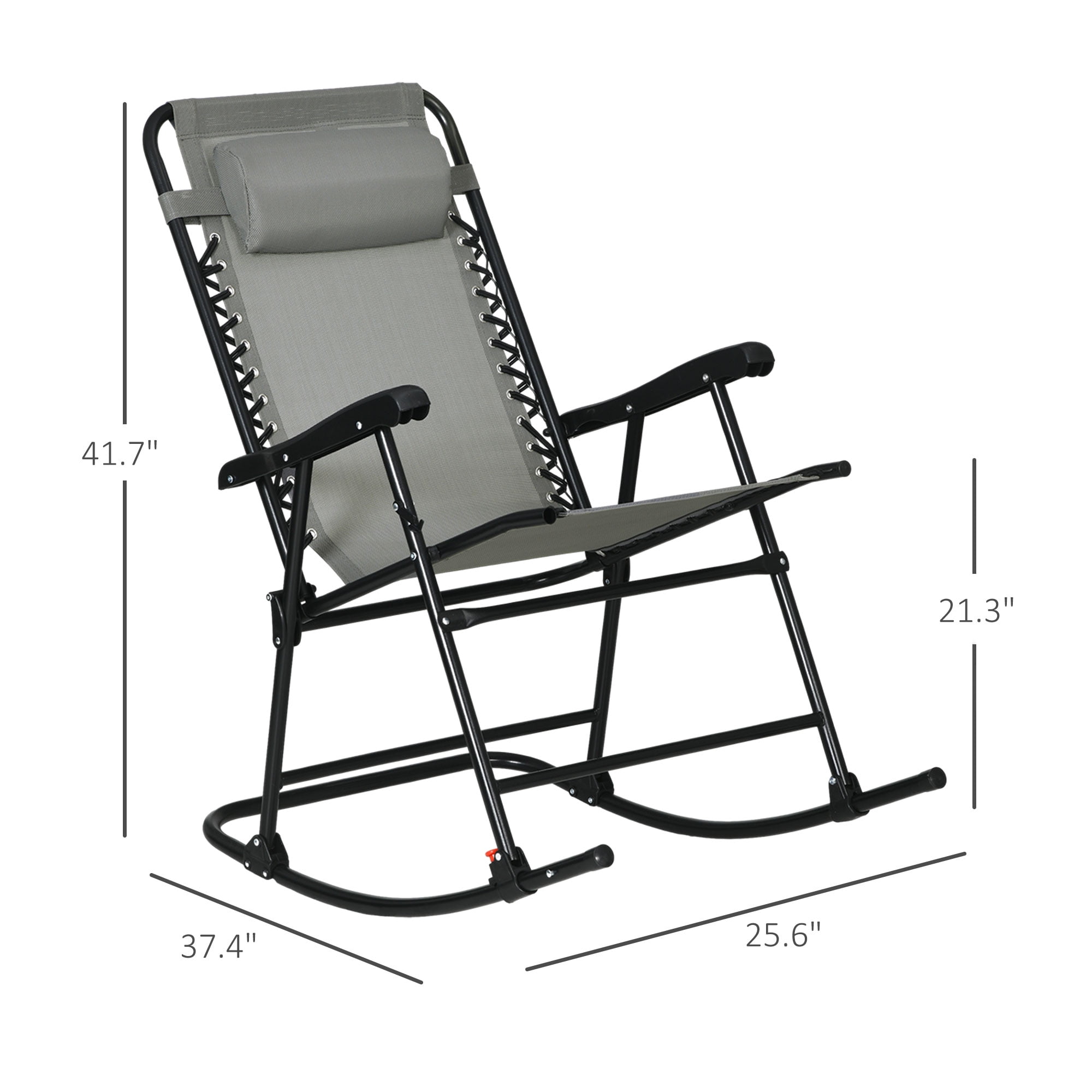 2 Piece Outdoor Rocking Chair Set, Patio Folding Lawn Rocker Set with Headrests for Yard, Patio, Deck, Backyard, Gray