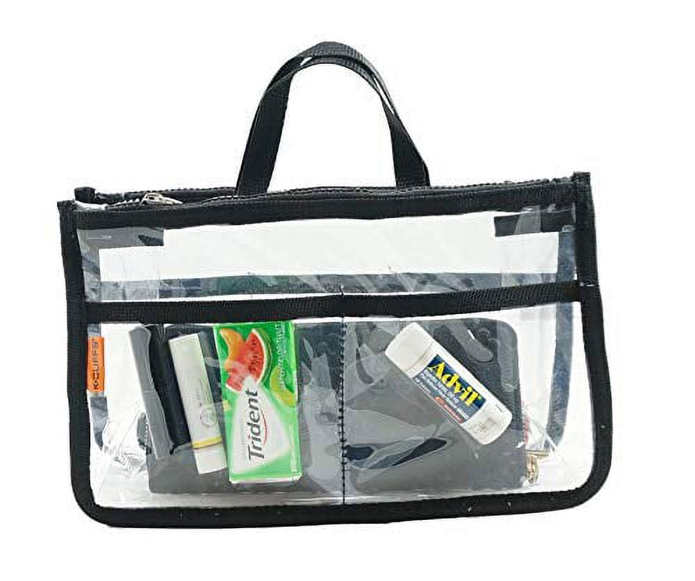 Clear Handbag Purse Organizer, Zippered PVC Bag, Black Trim, Unisex